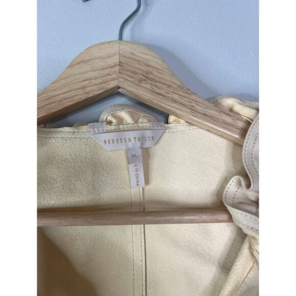 NEW Rebecca Taylor Long Sleeve Straw Smocked Waist Leather Blouse Top Cream - Picture 4 of 7